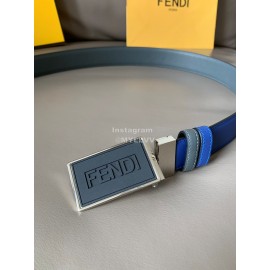 Fendi New Calf Leather Swivel Buckle 34mm Belt For Men Blue