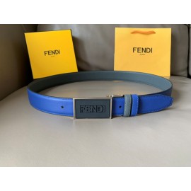 Fendi New Calf Leather Swivel Buckle 34mm Belt For Men Blue
