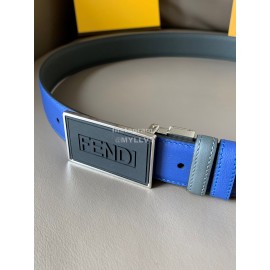 Fendi New Calf Leather Swivel Buckle 34mm Belt For Men Blue