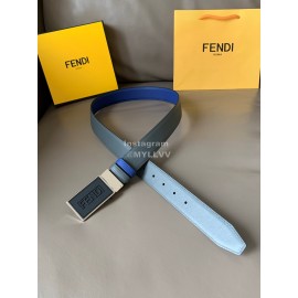 Fendi New Calf Leather Swivel Buckle 34mm Belt For Men Blue