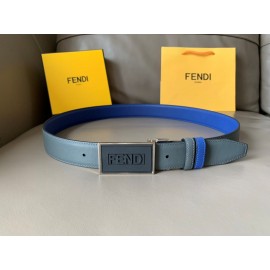 Fendi New Calf Leather Swivel Buckle 34mm Belt For Men Blue