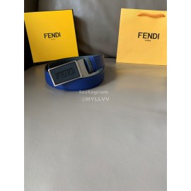 Fendi New Calf Leather Swivel Buckle 34mm Belt For Men Blue