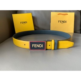 Fendi New Calf Leather Swivel Buckle 34mm Belt For Men Yellow