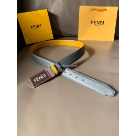 Fendi New Calf Leather Swivel Buckle 34mm Belt For Men Yellow