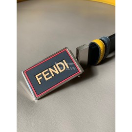 Fendi New Calf Leather Swivel Buckle 34mm Belt For Men Yellow