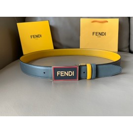 Fendi New Calf Leather Swivel Buckle 34mm Belt For Men Yellow