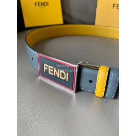 Fendi New Calf Leather Swivel Buckle 34mm Belt For Men Yellow