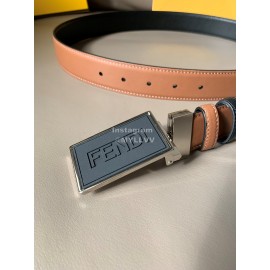Fendi New Calf Leather Swivel Buckle 34mm Belt For Men Brown