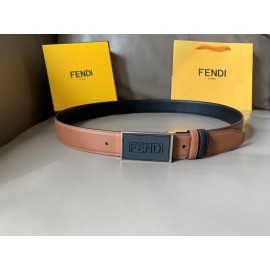 Fendi New Calf Leather Swivel Buckle 34mm Belt For Men Brown