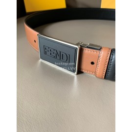 Fendi New Calf Leather Swivel Buckle 34mm Belt For Men Brown