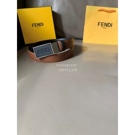 Fendi New Calf Leather Swivel Buckle 34mm Belt For Men Brown