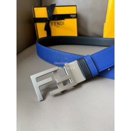 Fendi Fashion Leather FF Buckle 34mm Leisure Belt For Men Blue