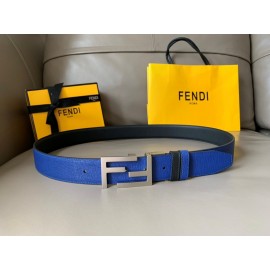 Fendi Fashion Leather FF Buckle 34mm Leisure Belt For Men Blue