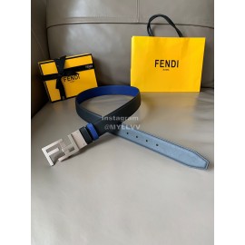 Fendi Fashion Leather FF Buckle 34mm Leisure Belt For Men Blue