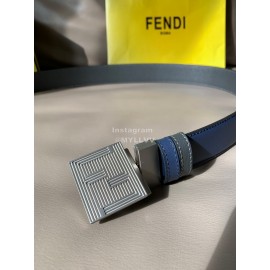Fendi Fashion Leather Square Buckle 34mm Leisure Belt For Men Navy