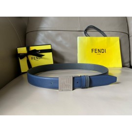 Fendi Fashion Leather Square Buckle 34mm Leisure Belt For Men Navy