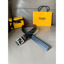 Fendi Smooth Leather Silver FF Buckle 40mm Leisure Belt For Men