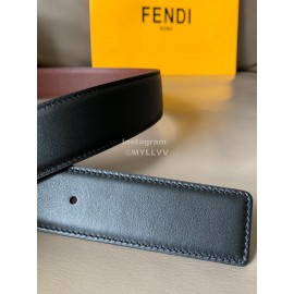 Fendi Smooth Leather Silver FF Buckle 40mm Leisure Belt For Men