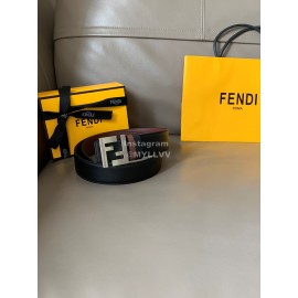 Fendi Smooth Leather Silver FF Buckle 40mm Leisure Belt For Men