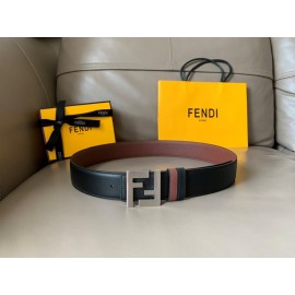 Fendi Smooth Leather Silver FF Buckle 40mm Leisure Belt For Men