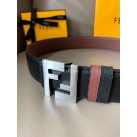 Fendi Smooth Leather Silver FF Buckle 40mm Leisure Belt For Men