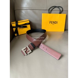 Fendi Smooth Leather Silver FF Buckle 40mm Leisure Belt For Men