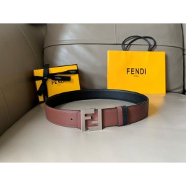 Fendi Smooth Leather Silver FF Buckle 40mm Leisure Belt For Men