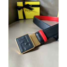 Fendi New Calf Leather Square FF Buckle 34mm Belt For Men Red