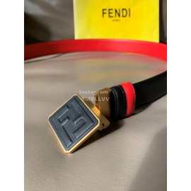 Fendi New Calf Leather Square FF Buckle 34mm Belt For Men Red