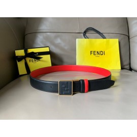 Fendi New Calf Leather Square FF Buckle 34mm Belt For Men Red