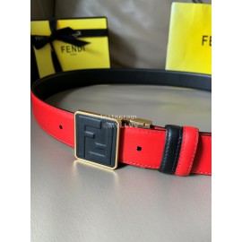 Fendi New Calf Leather Square FF Buckle 34mm Belt For Men Red