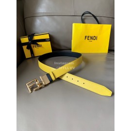 Fendi Calf Leather Swivel FF Buckle 34mm Leisure Belt For Men Yellow
