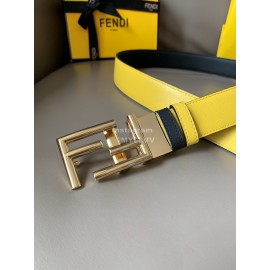 Fendi Calf Leather Swivel FF Buckle 34mm Leisure Belt For Men Yellow