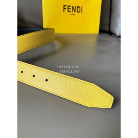 Fendi Calf Leather Swivel FF Buckle 34mm Leisure Belt For Men Yellow