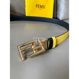Fendi Calf Leather Swivel FF Buckle 34mm Leisure Belt For Men Yellow