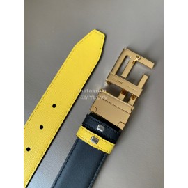 Fendi Calf Leather Swivel FF Buckle 34mm Leisure Belt For Men Yellow