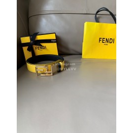 Fendi Calf Leather Swivel FF Buckle 34mm Leisure Belt For Men Yellow
