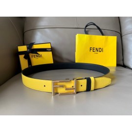 Fendi Calf Leather Swivel FF Buckle 34mm Leisure Belt For Men Yellow