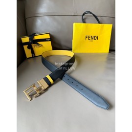 Fendi Calf Leather Swivel FF Buckle 34mm Leisure Belt For Men Yellow