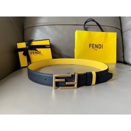 Fendi Calf Leather Swivel FF Buckle 34mm Leisure Belt For Men Yellow