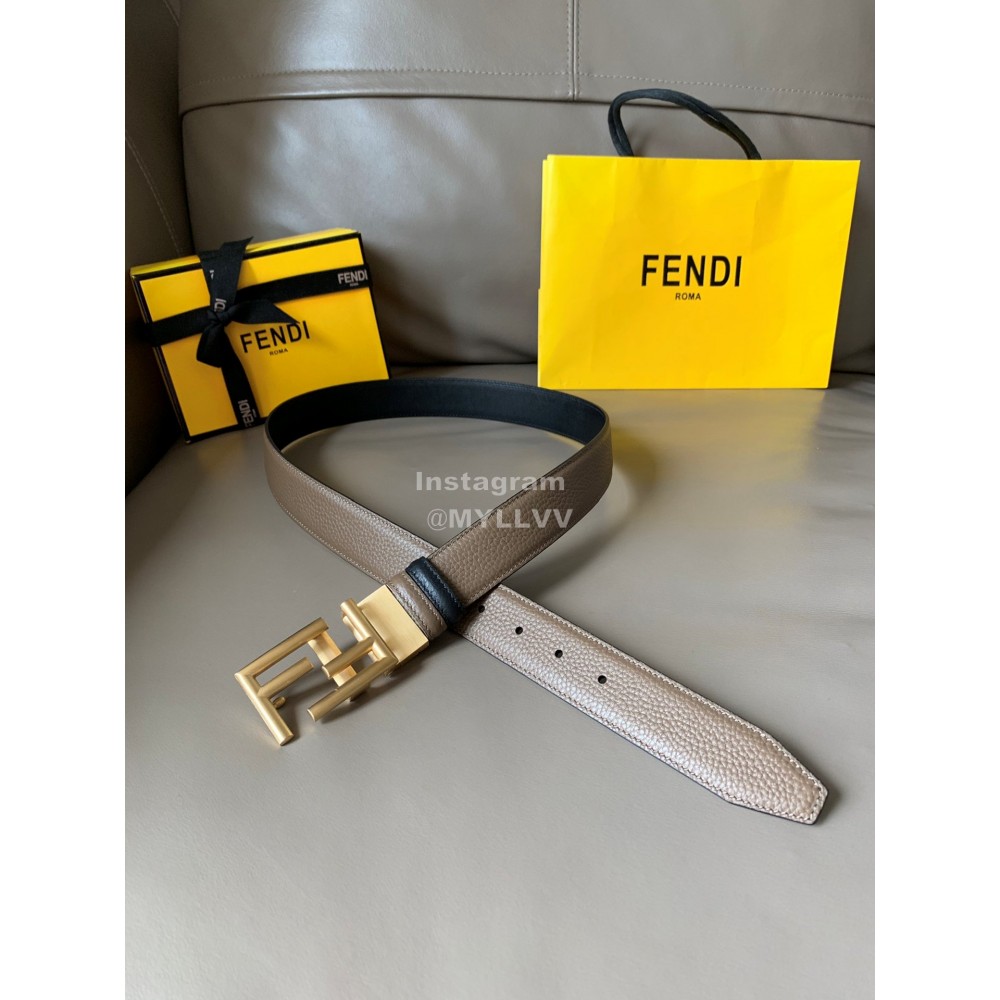 Fendi Calf Leather Gold FF Buckle 34mm Belt For Men CoFFee