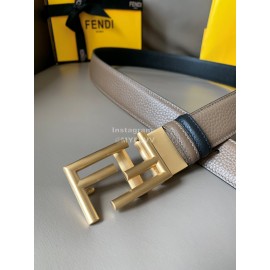 Fendi Calf Leather Gold FF Buckle 34mm Belt For Men CoFFee