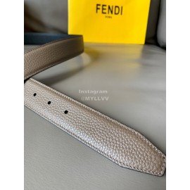 Fendi Calf Leather Gold FF Buckle 34mm Belt For Men CoFFee