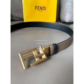 Fendi Calf Leather Gold FF Buckle 34mm Belt For Men CoFFee