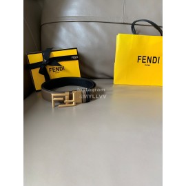 Fendi Calf Leather Gold FF Buckle 34mm Belt For Men CoFFee