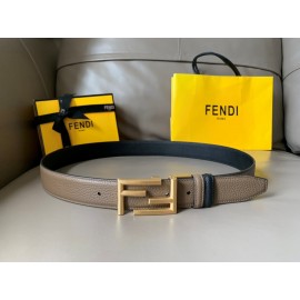 Fendi Calf Leather Gold FF Buckle 34mm Belt For Men CoFFee