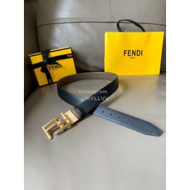 Fendi Calf Leather Gold FF Buckle 34mm Belt For Men CoFFee