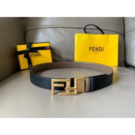 Fendi Calf Leather Gold FF Buckle 34mm Belt For Men CoFFee