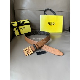Fendi Brown Cuoio Romano Calf Leather Gold FF Buckle Belt For Men