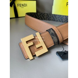 Fendi Brown Cuoio Romano Calf Leather Gold FF Buckle Belt For Men